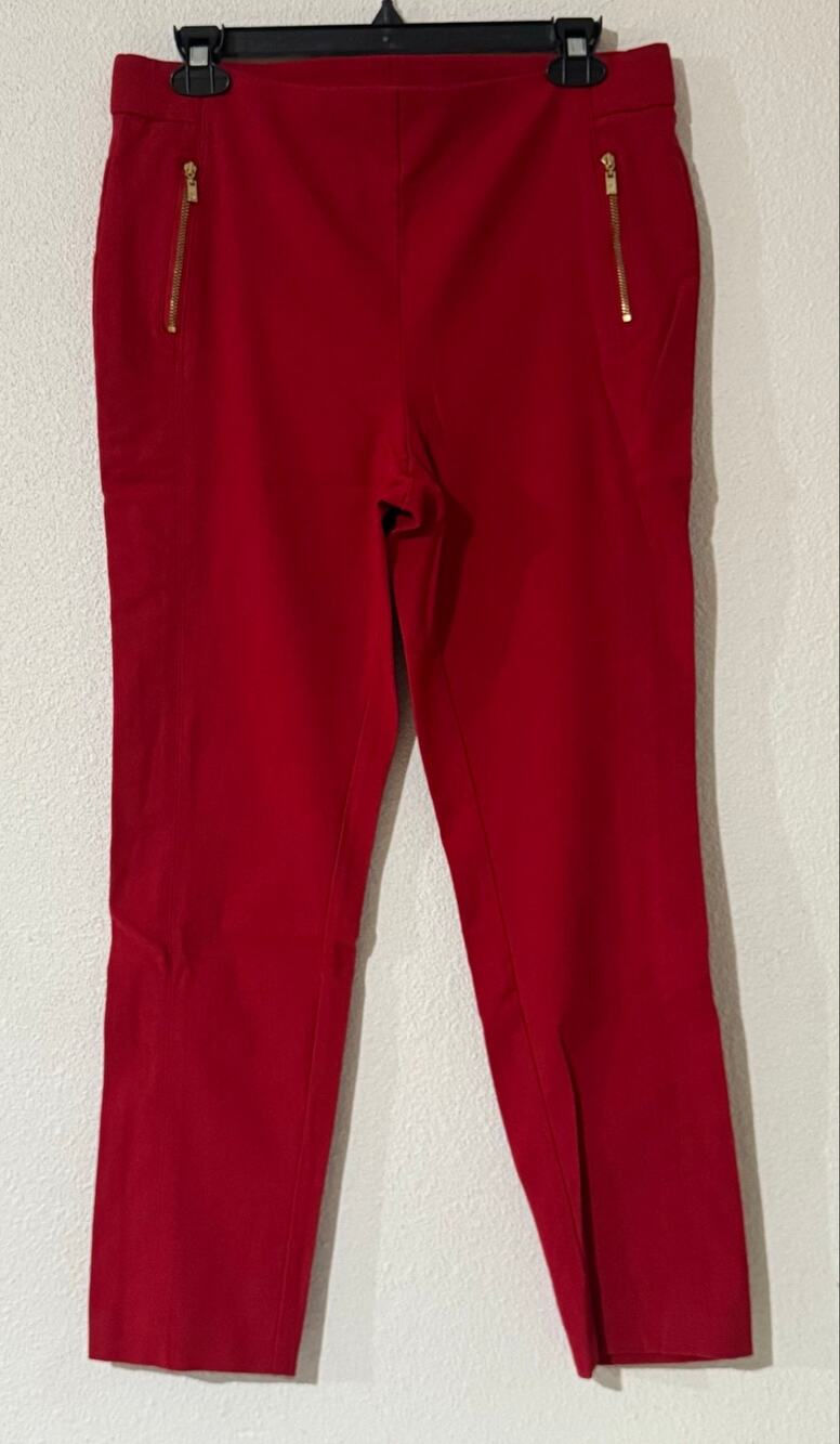 Rafaella Comfort Women's 12 Red Slim Fit Ankle Pull-On Pants Gold Zipper Pockets